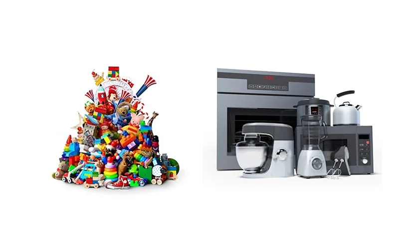 Electronics and toys image showing a mix of gadgets and colorful toys arranged together