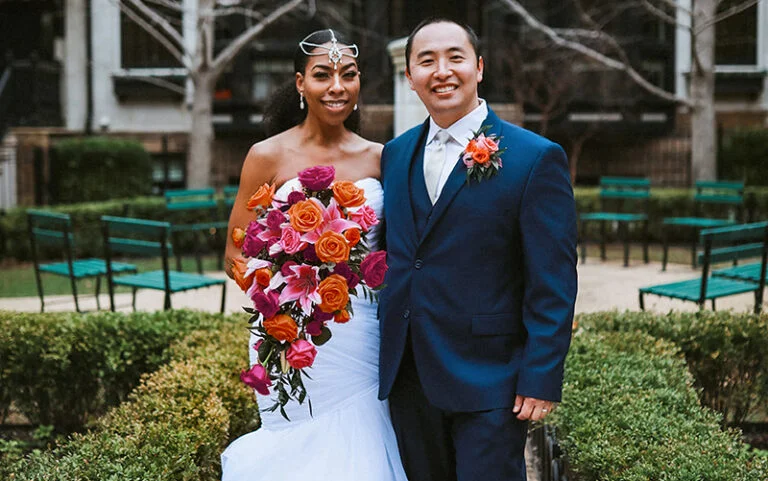 Wedding photo after retouching with smooth skin tones and balanced lighting.