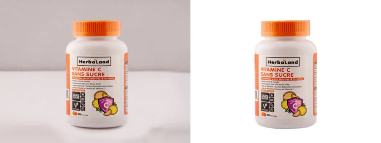 image showing product photo before and after background removal with white background