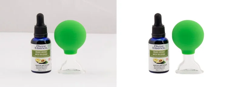 Side-by-side comparison showing before and after background removal on a product photo