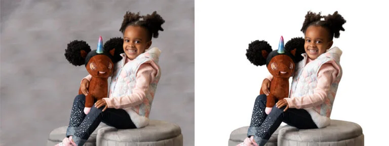Side-by-side image showing product photo after and before background removal